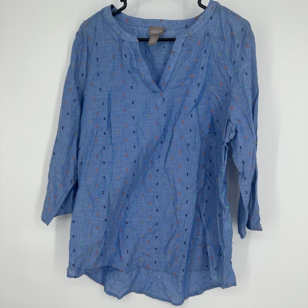 Chicos Women's Tunic Blue Swiss dots Size Medium - Picture 1 of 5